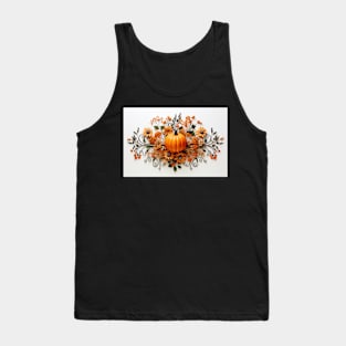 Fall Pumpkins and White Flowers Tank Top